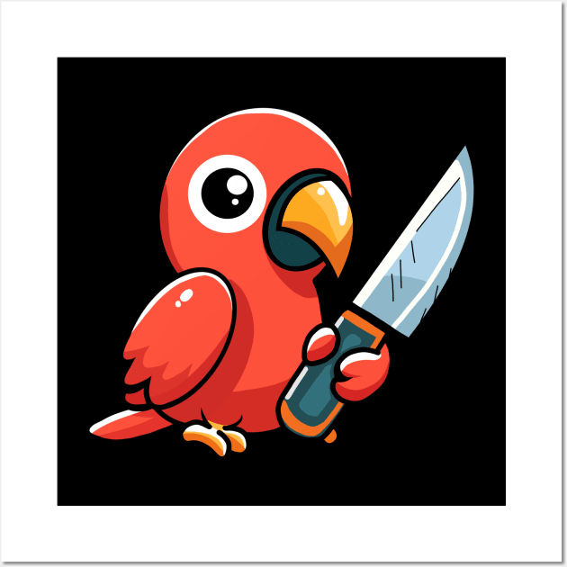 Parrot with knife! Wall Art by Anime Meme's